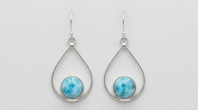 Wire Teardrop Dangle Earrings with Round Larimar