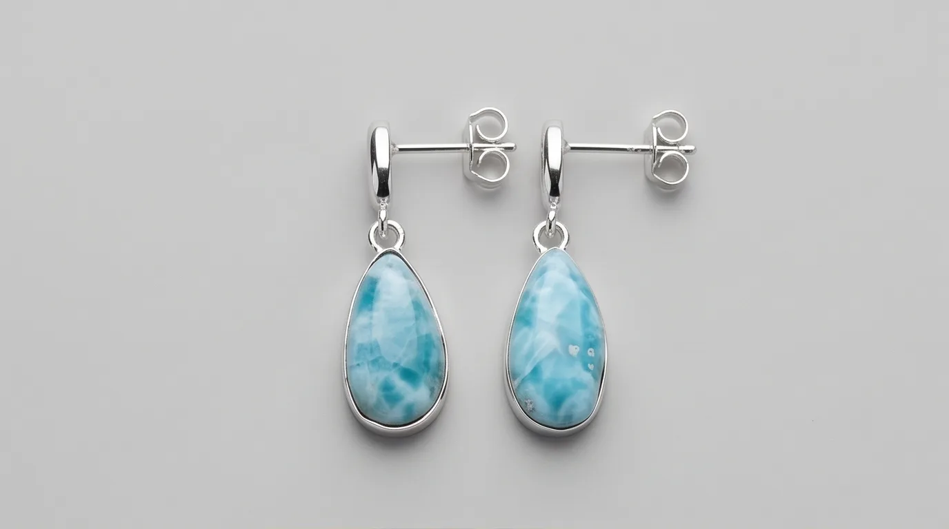 Huggie Hoop Teardrop Larimar Dangle Earrings