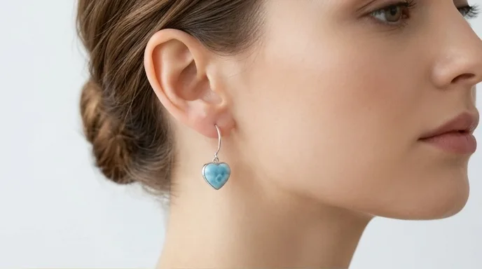 Semi-Arch Dangle Earrings with Heart Larimar - Editorial