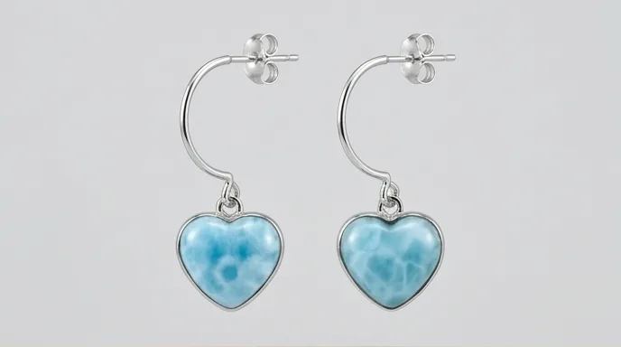 Semi-Arch Dangle Earrings with Heart Larimar