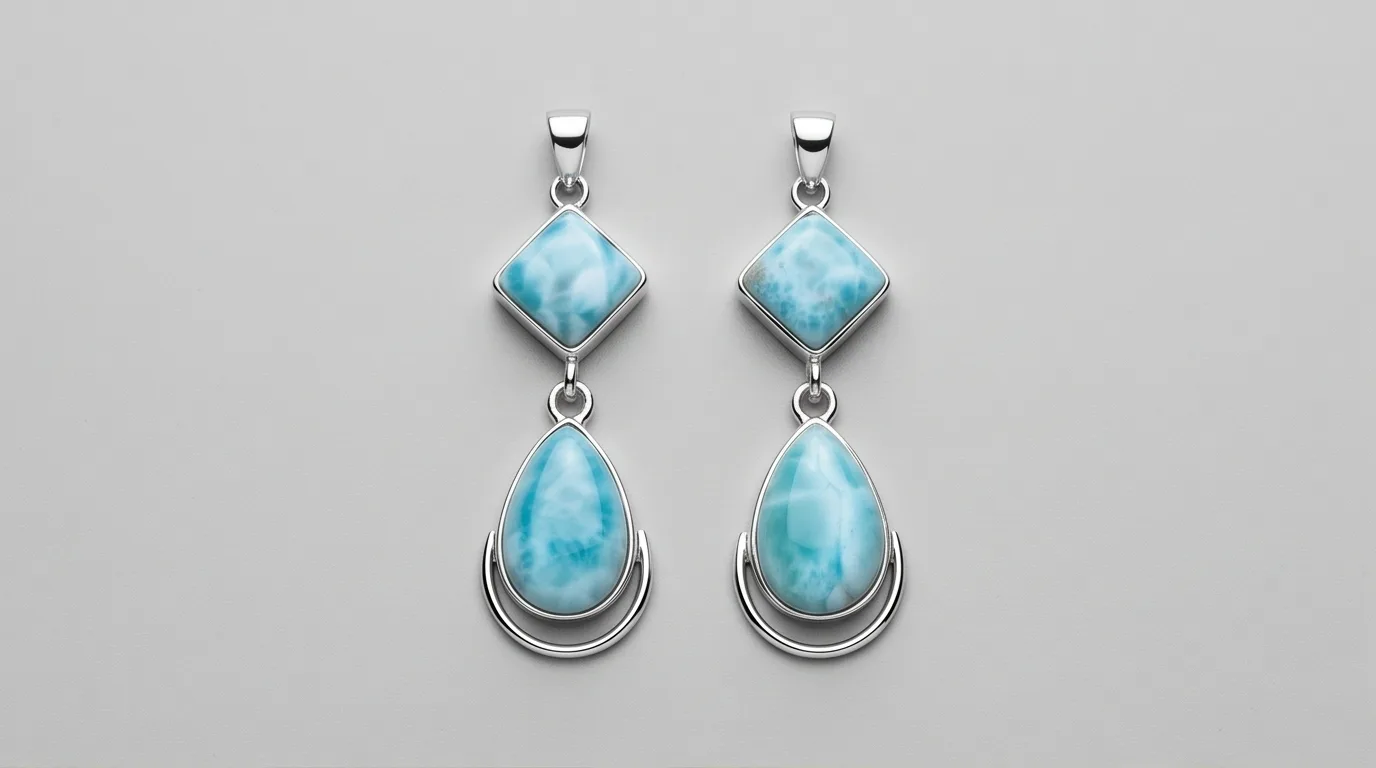 Geometric Duo Rhombus and Drop Larimar Earrings