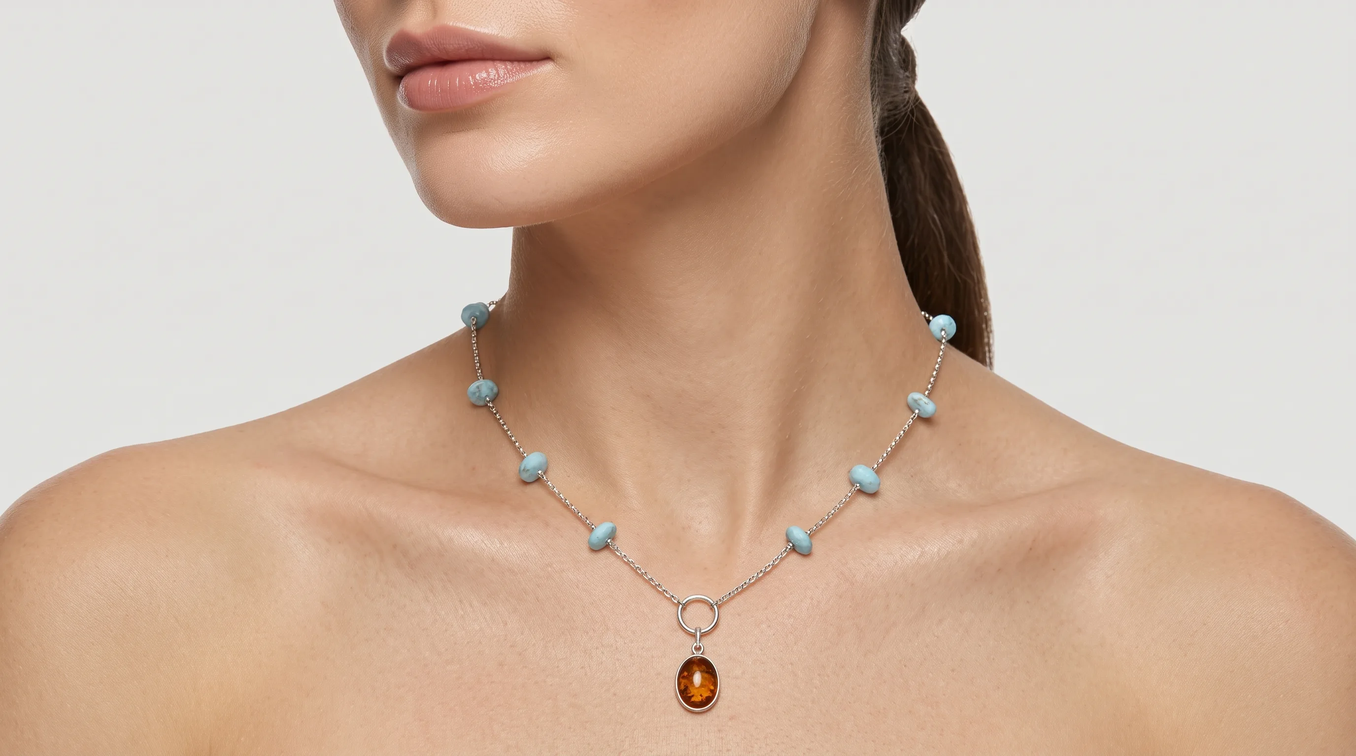 Oval Pendant and Chips Larimar Necklace - Editorial