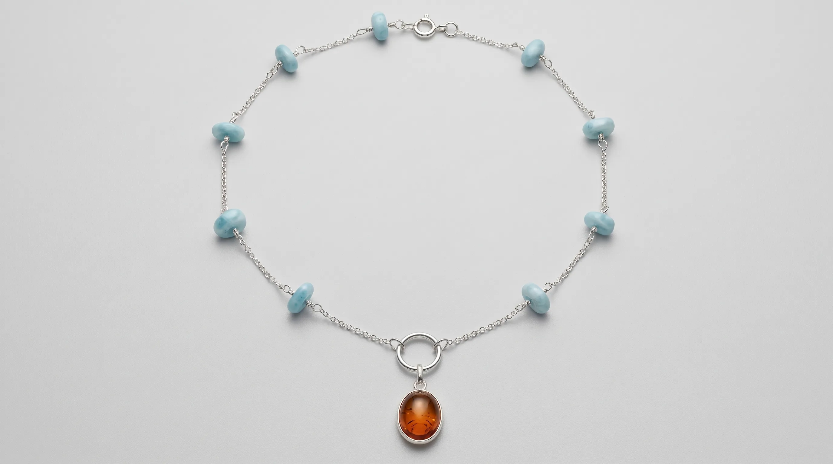 Oval Pendant and Chips Larimar Necklace