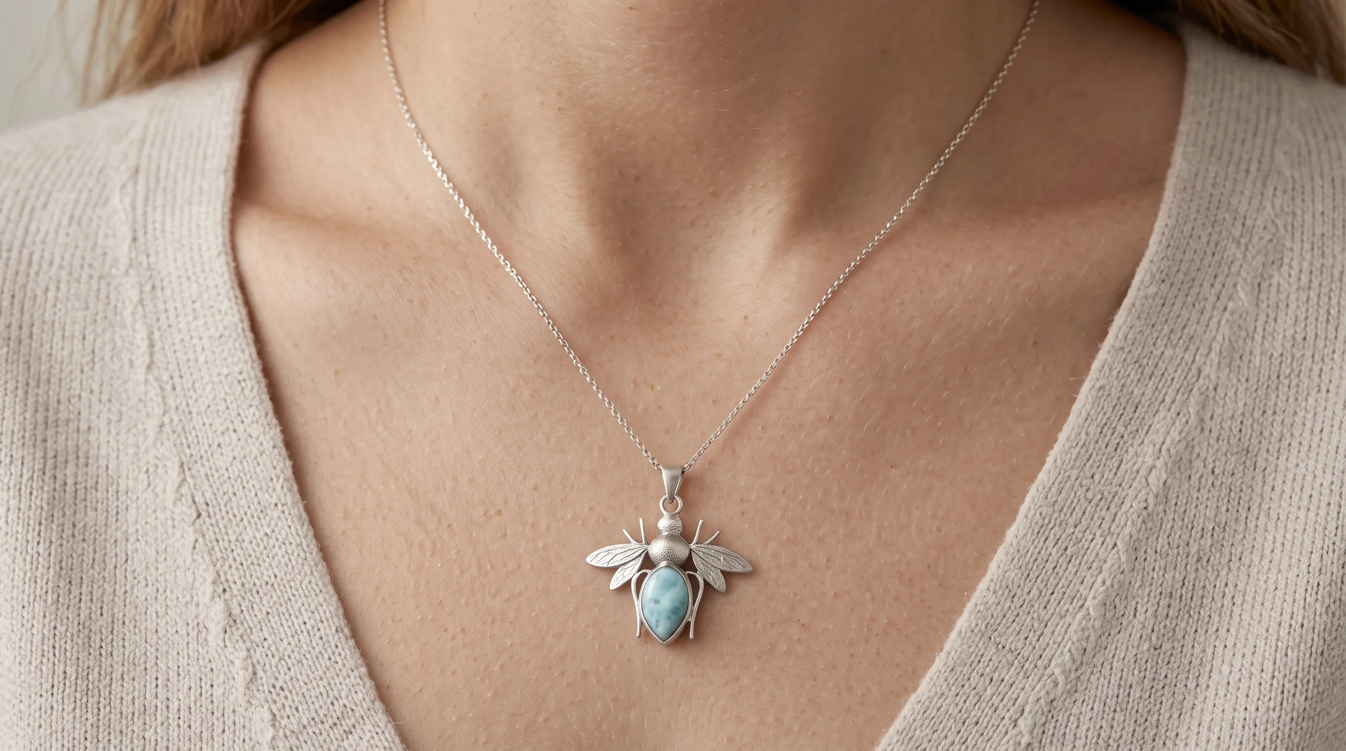 Bee Pendant Larimar Necklace - Editorial