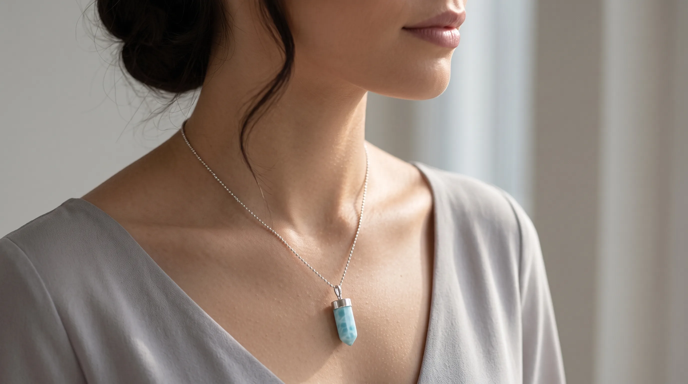 Bullet Pendant Larimar Necklace - Editorial