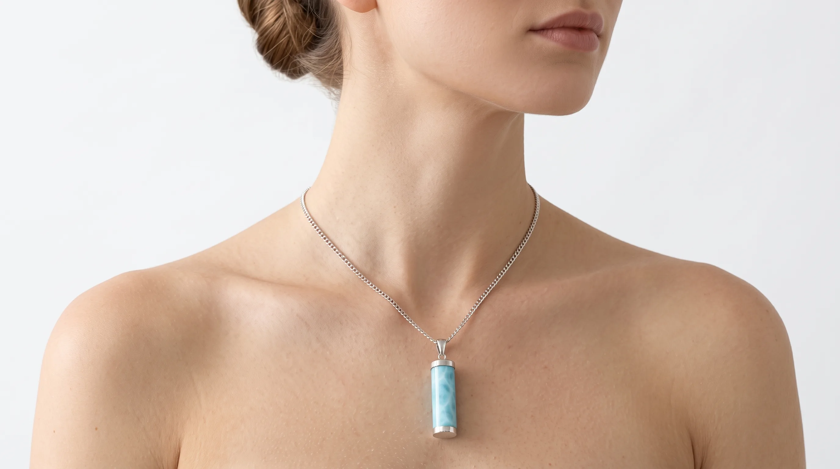 Cylinder Pendant Larimar Necklace - Editorial