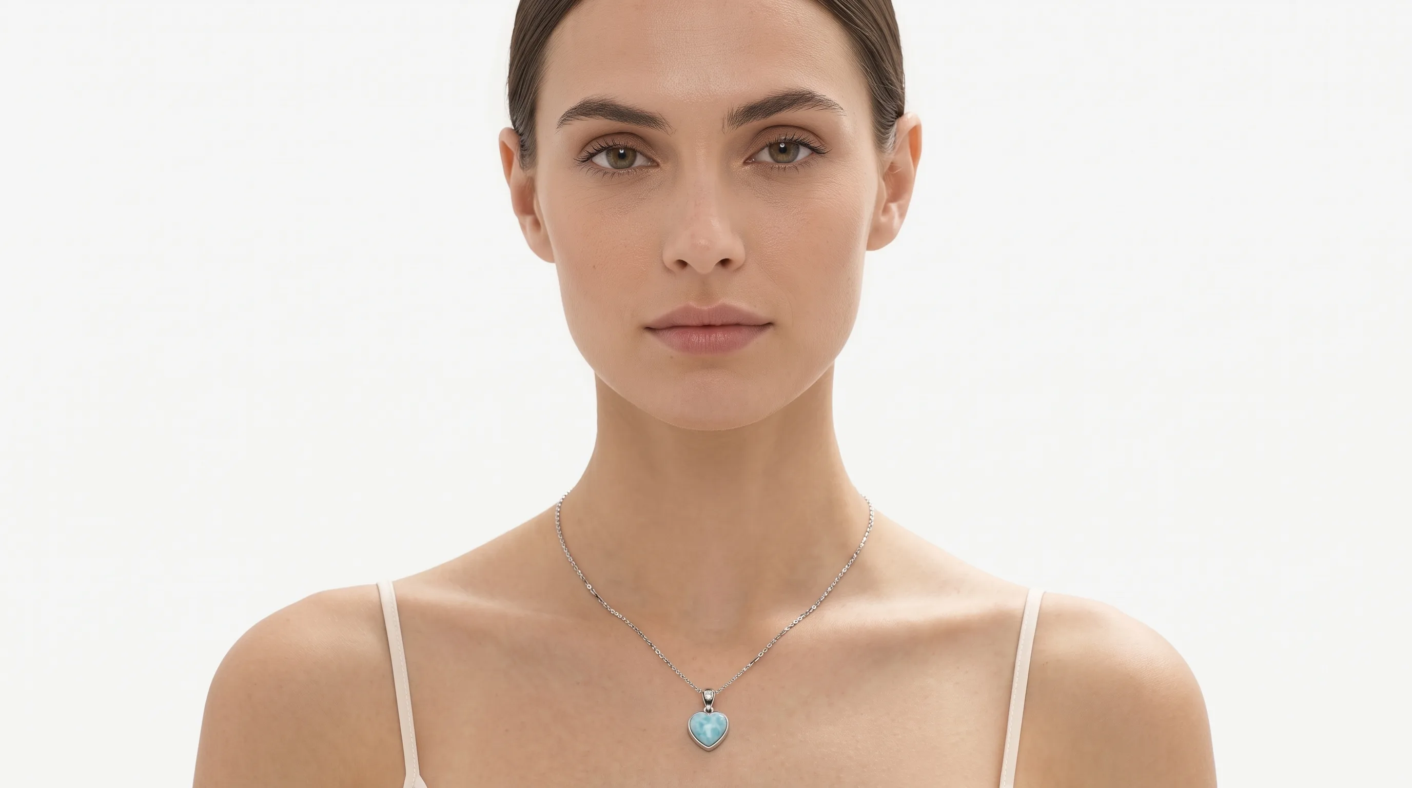 Heart Pendant Figaro Chain Larimar Necklace - Editorial