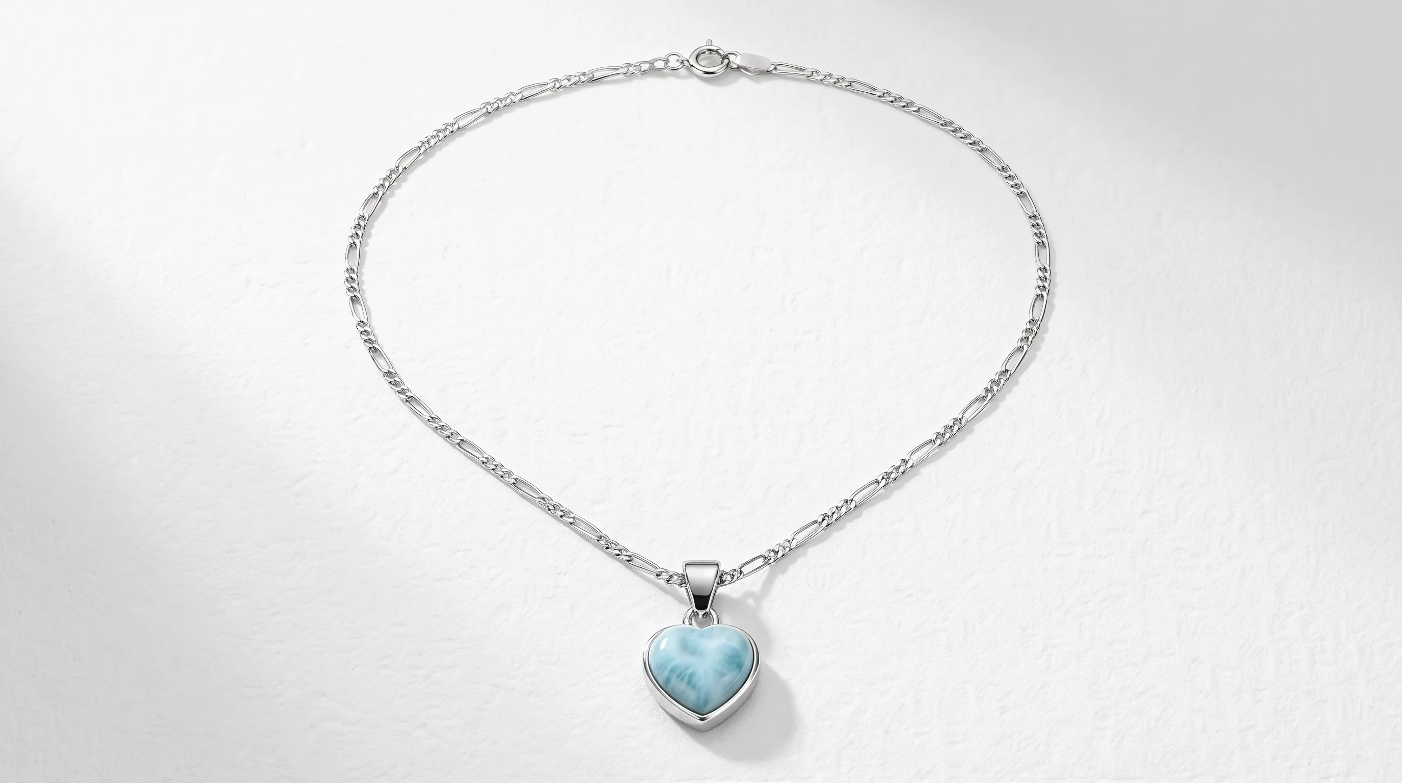 Heart Pendant Figaro Chain Larimar Necklace