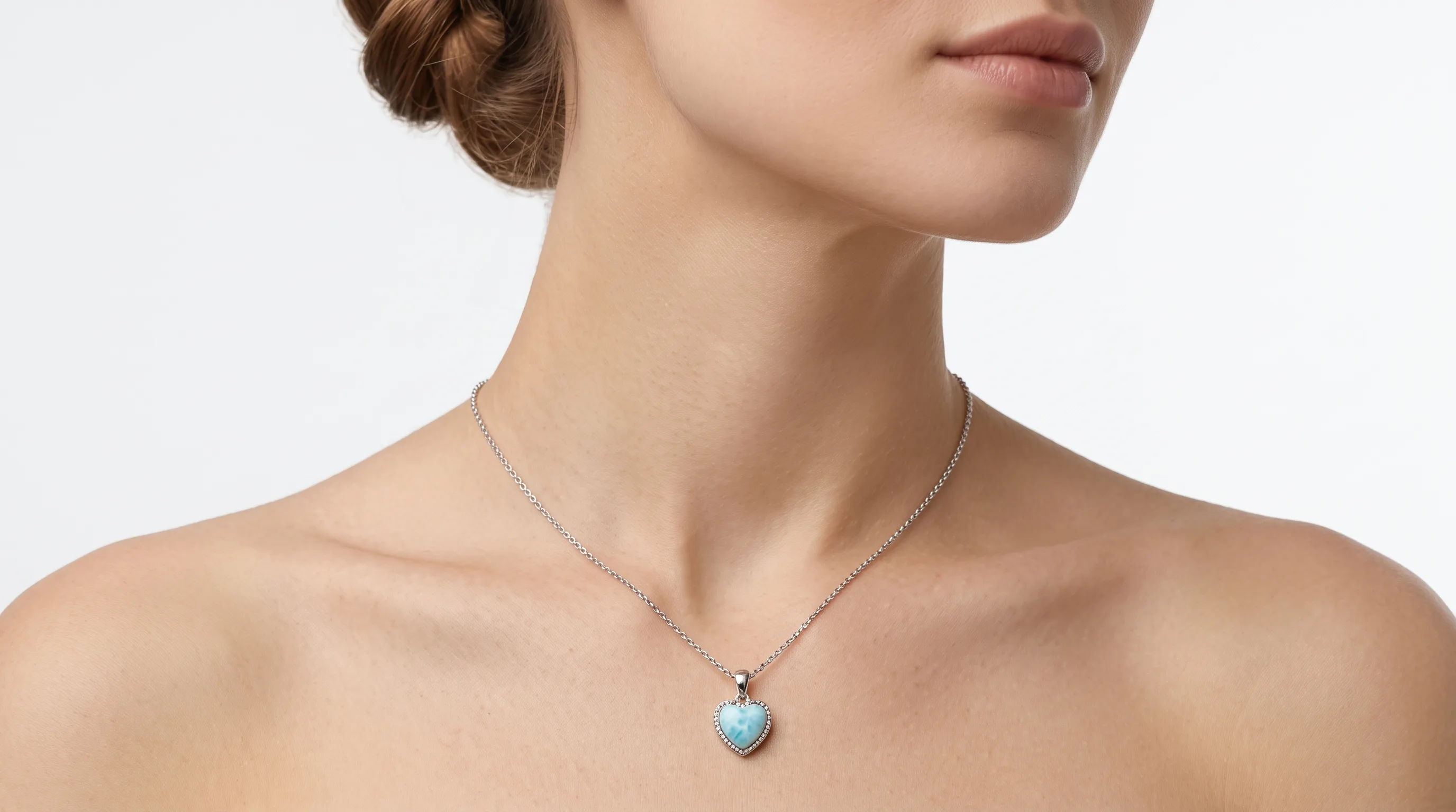 Heart Pendant Fine Chain Larimar Necklace - Editorial