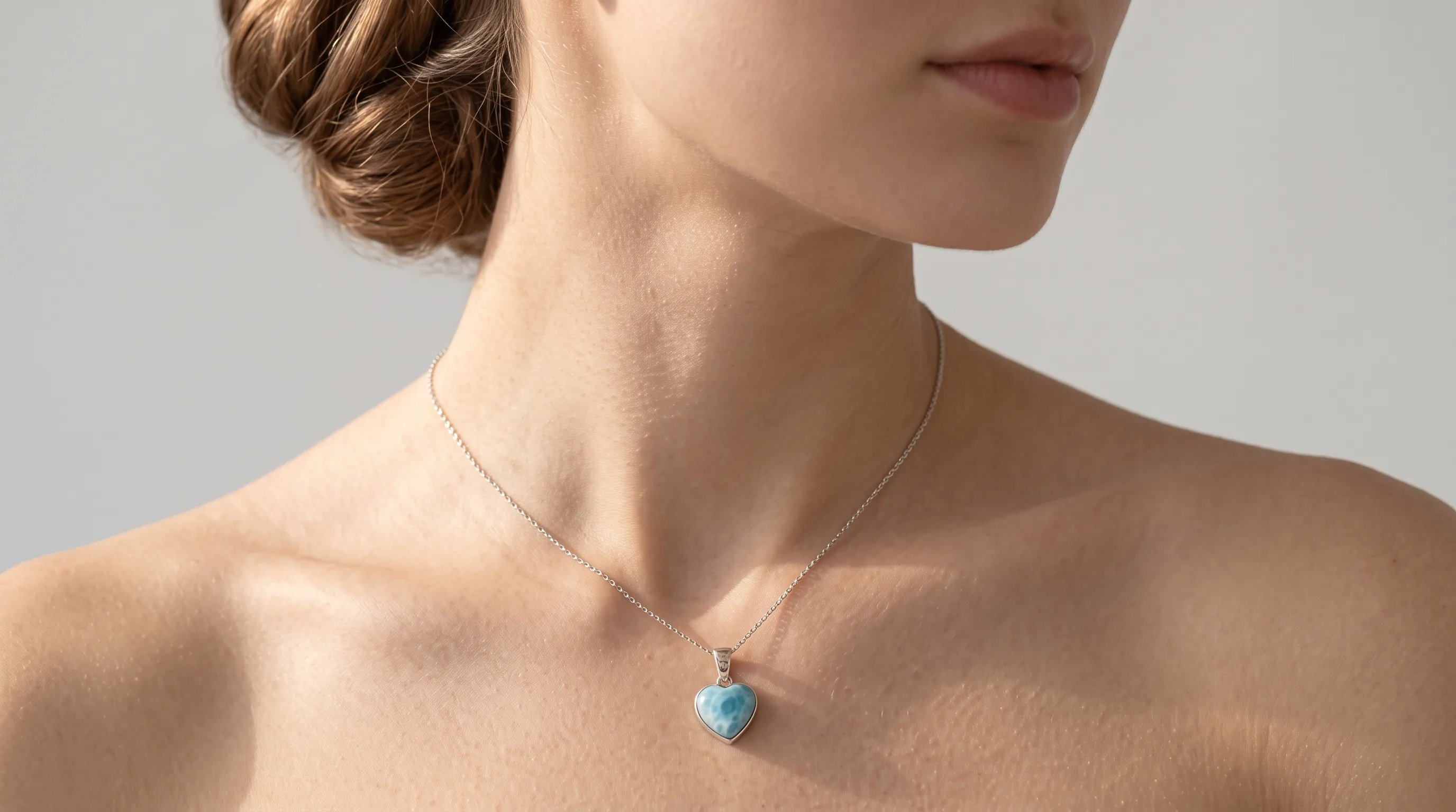 Heart Pendant Larimar Blue Necklace - Editorial