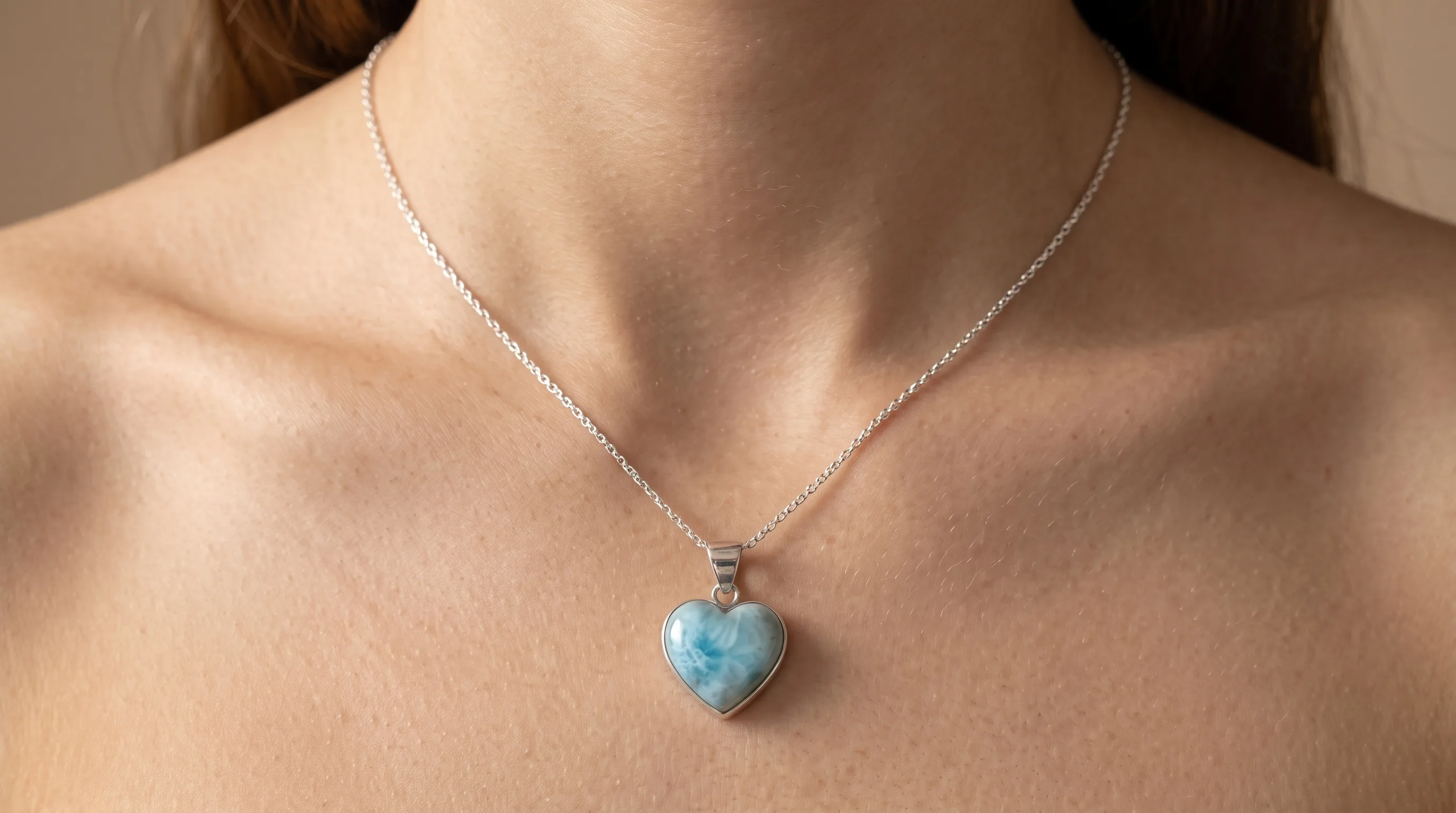 Heart Pendant Larimar Veined Necklace - Editorial