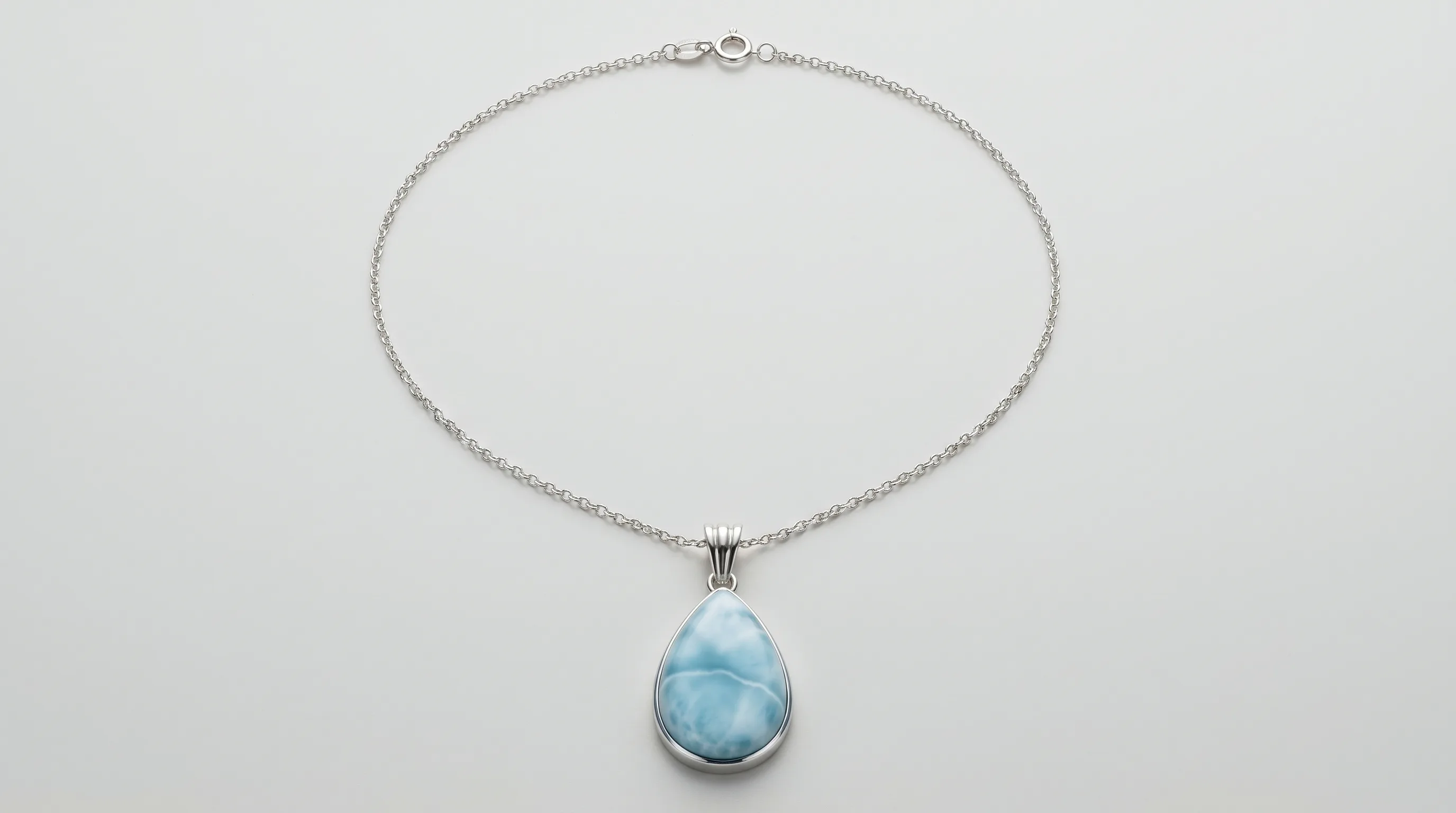 Teardrop Pendant Bisel Liso Larimar Necklace