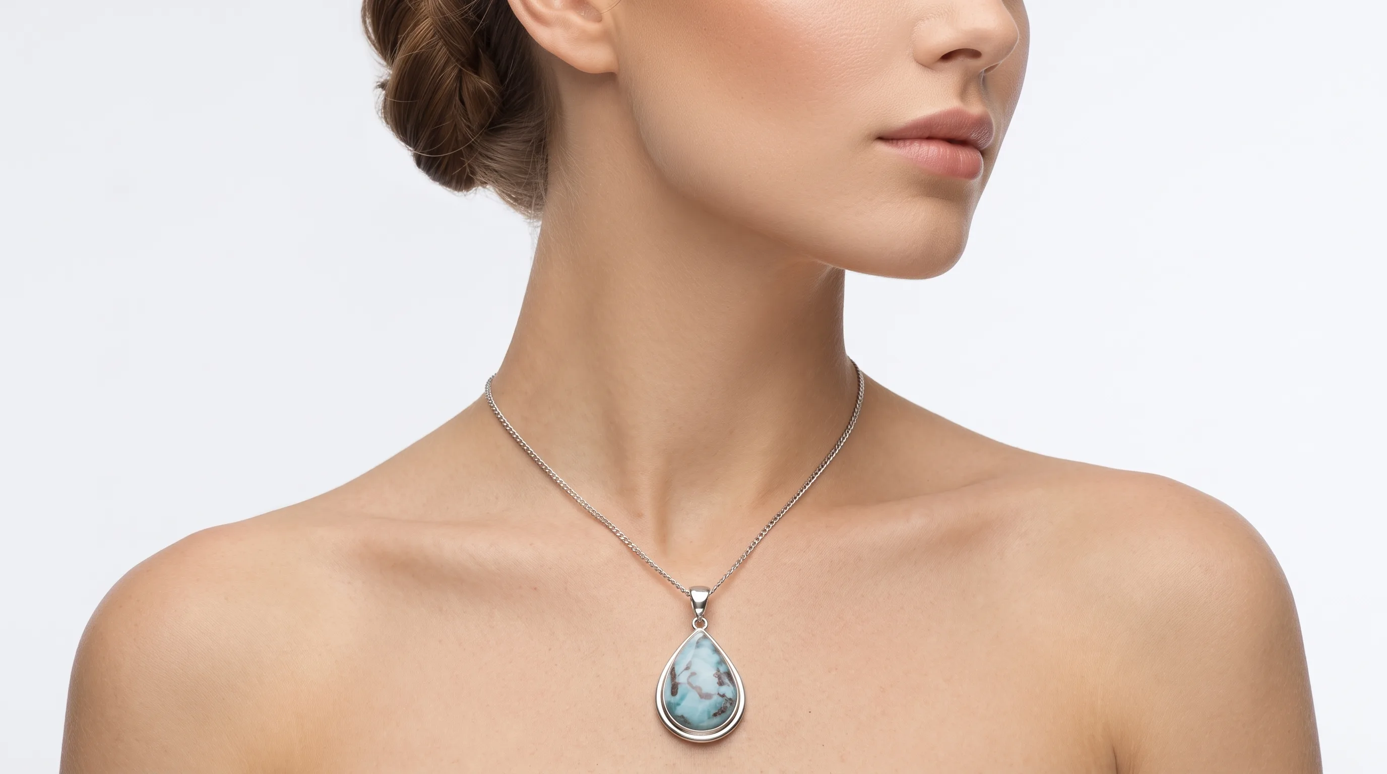 Teardrop Pendant Fine Chain Larimar Necklace - Editorial
