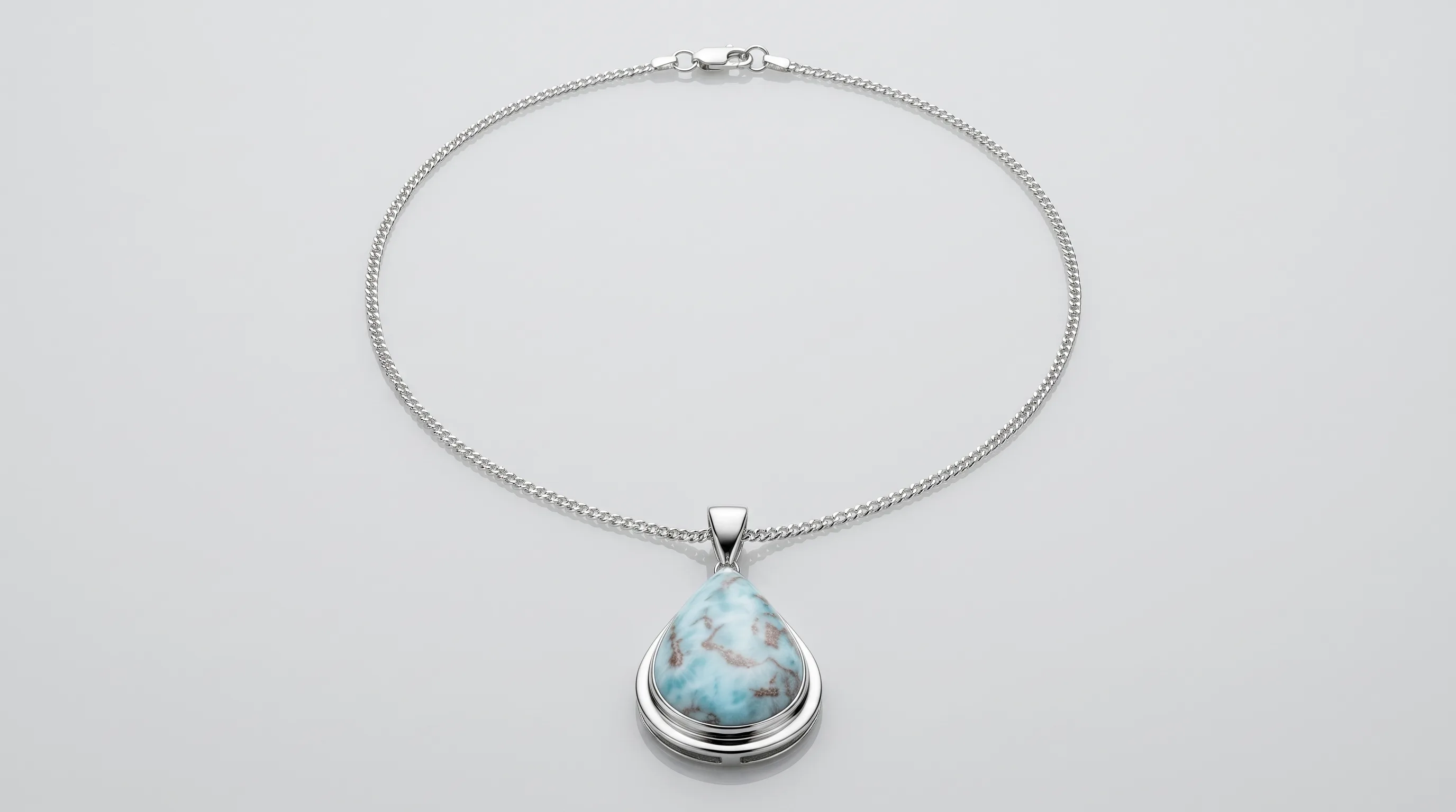Teardrop Pendant Fine Chain Larimar Necklace