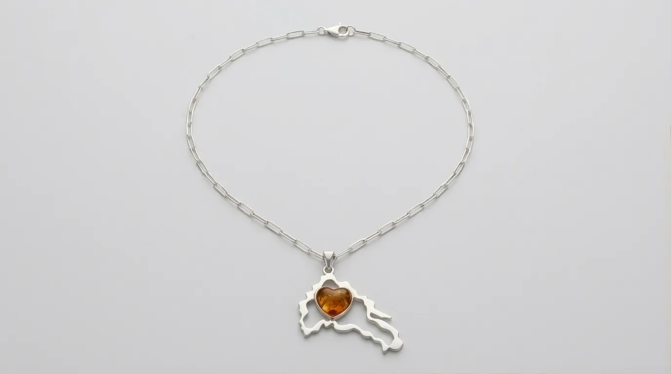 MapaRepublicaDominicana Amber Heart Larimar Necklace
