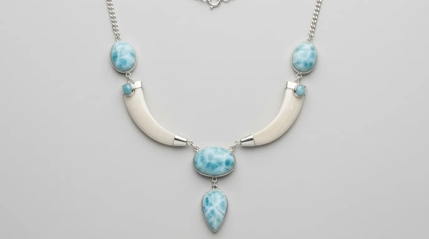 Curved Horn Silhouette Larimar Choker Necklace