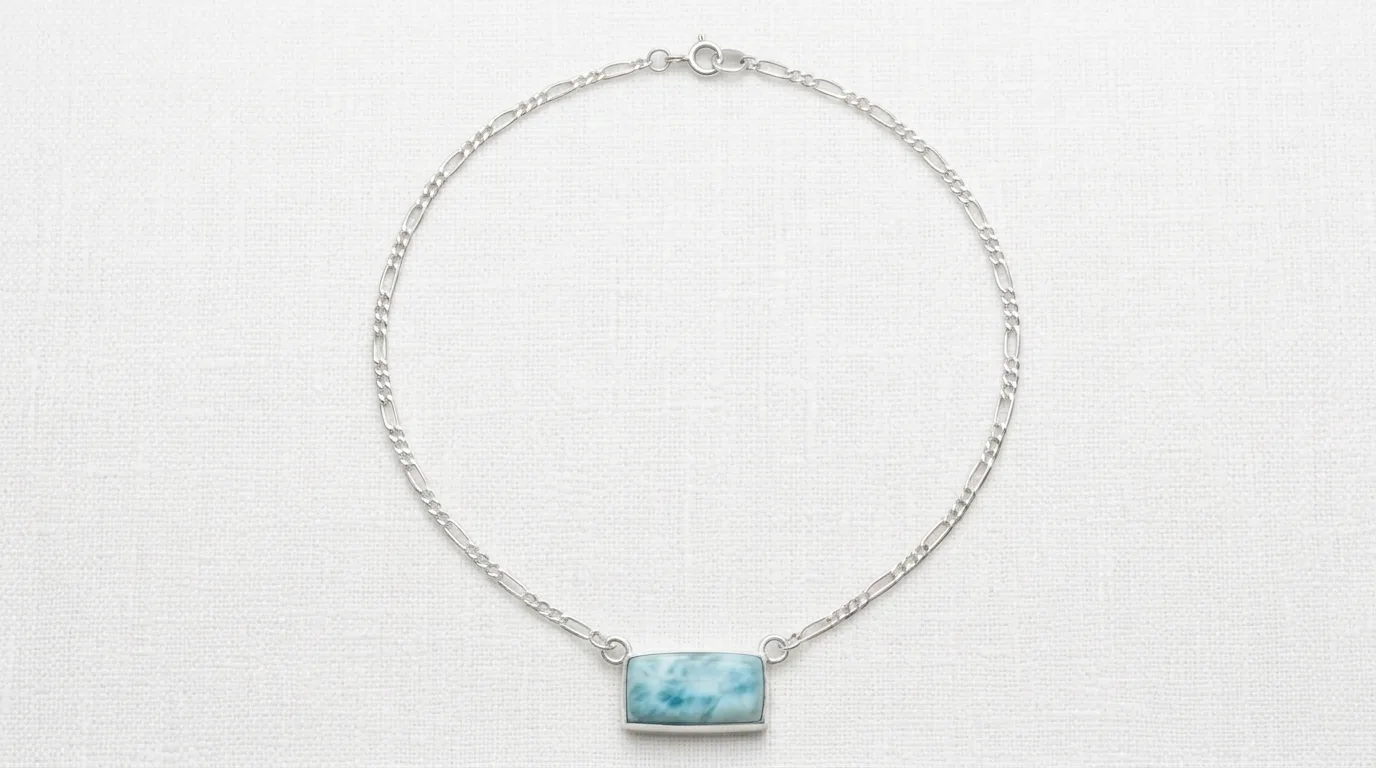 Bar Rectangular Figaro Chain Larimar Choker Necklace