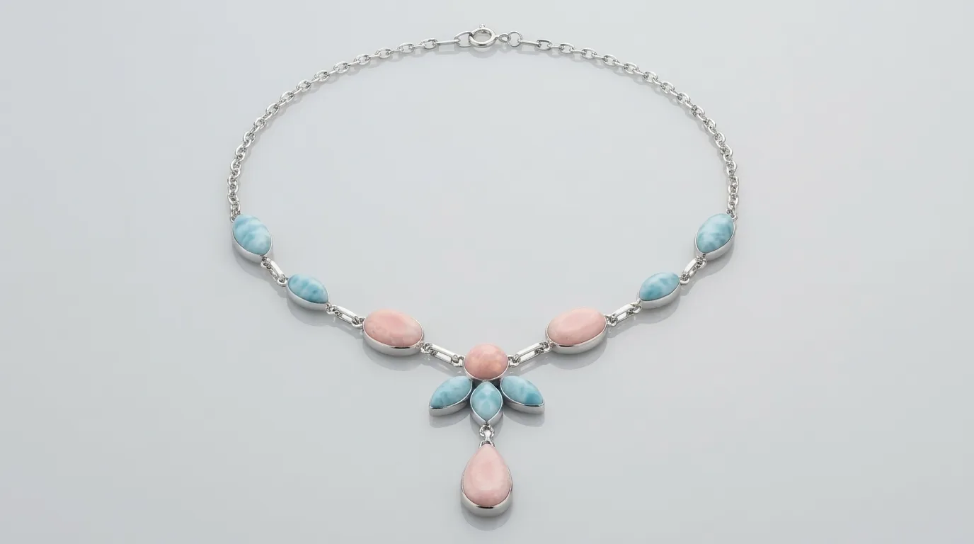 ClusterFloral DijeGota Larimar CoralRosado Choker Necklace