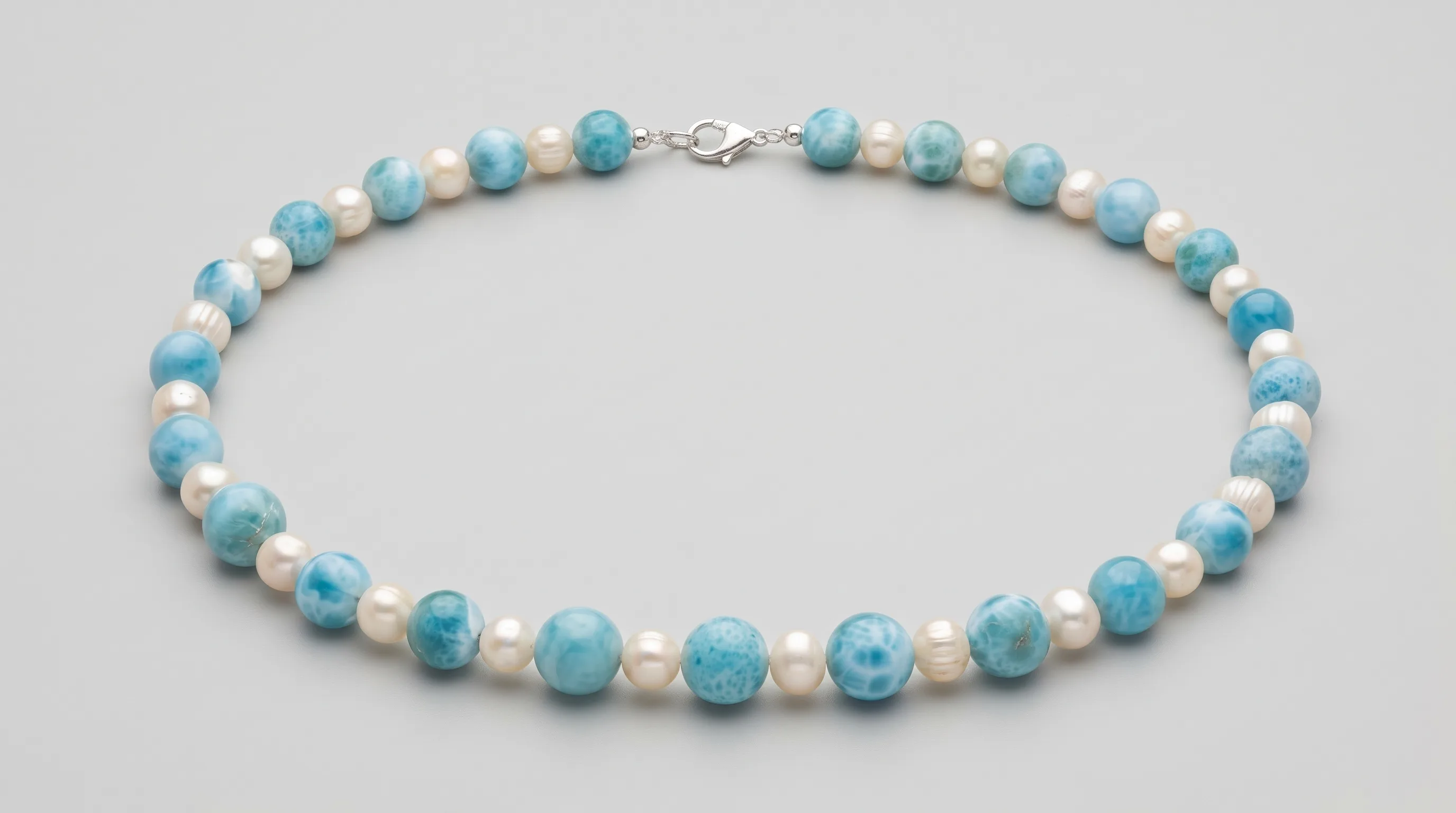 Beaded Spheres Pulidas Larimar and Pearls Choker Necklace