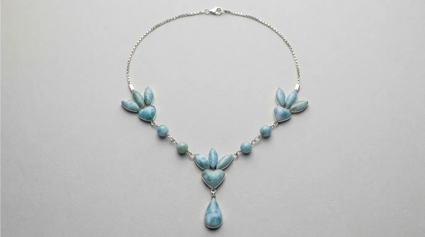 Floral Heart Gota Larimar Choker Necklace