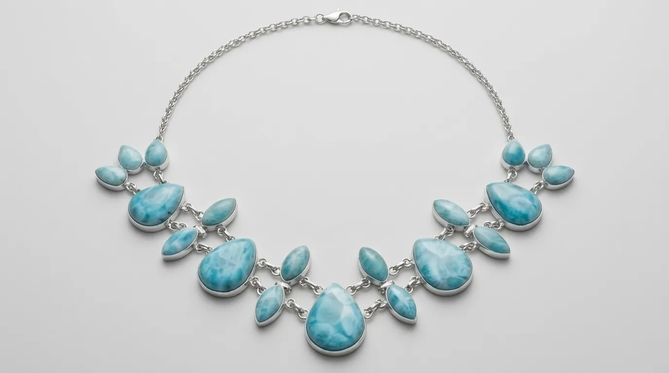 13-Gem Mosaic Larimar Choker Necklace