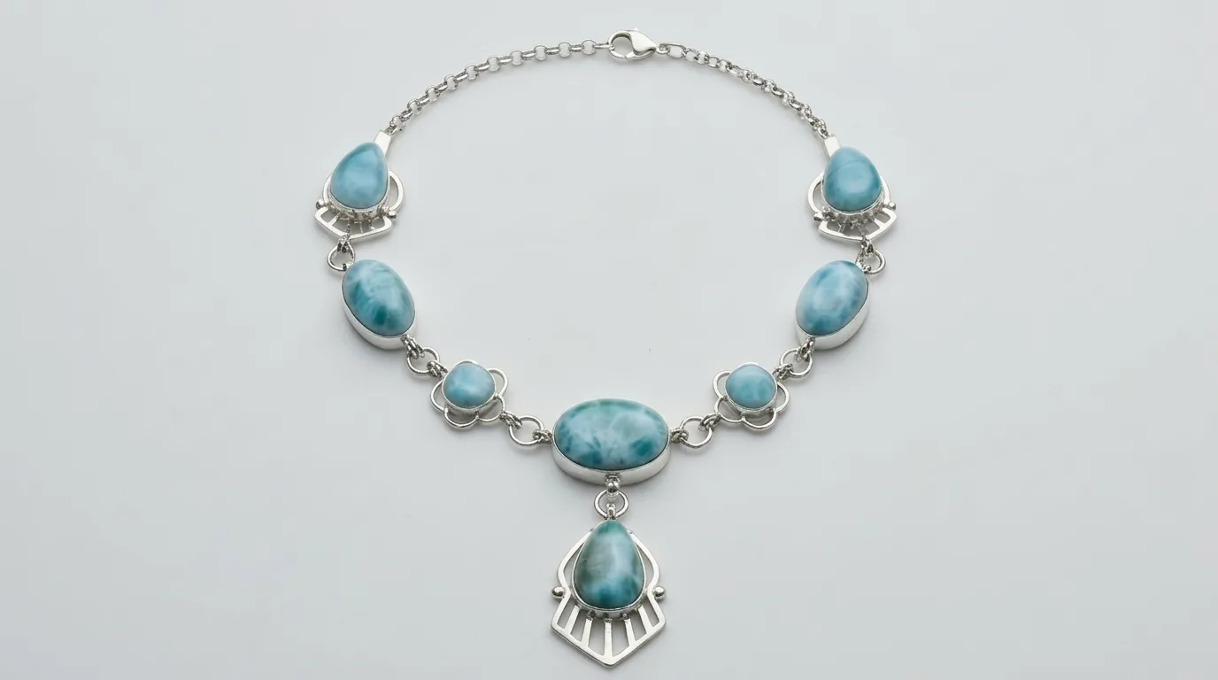 Óvalos Teardrops Colgante Calado Larimar Choker Necklace