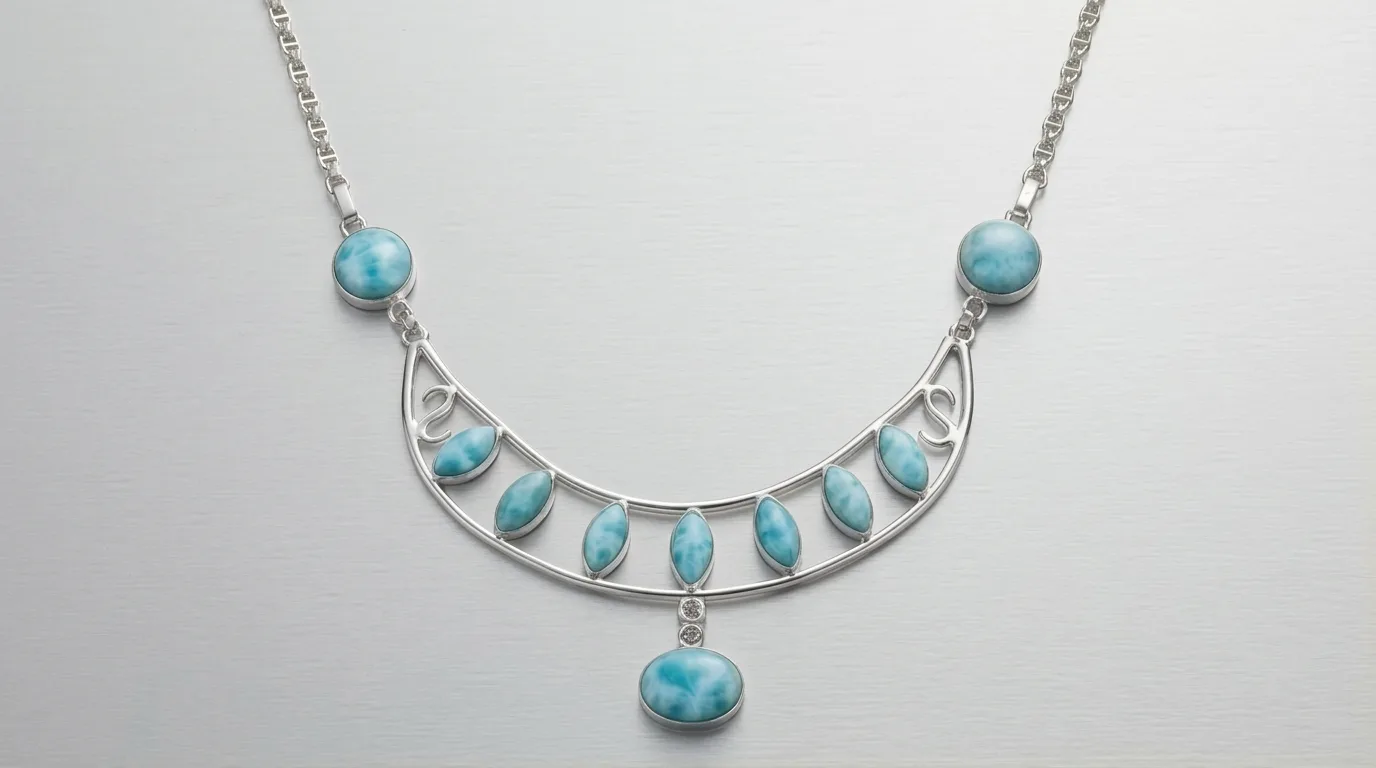Curved Bib 9-Stone Larimar Choker Necklace