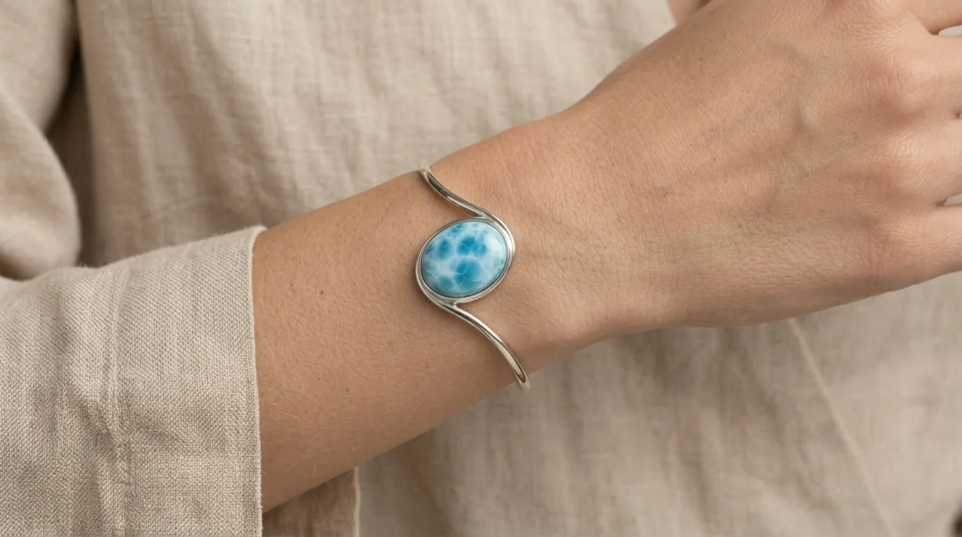 Large Oval Cabochon Larimar Bangle - Editorial