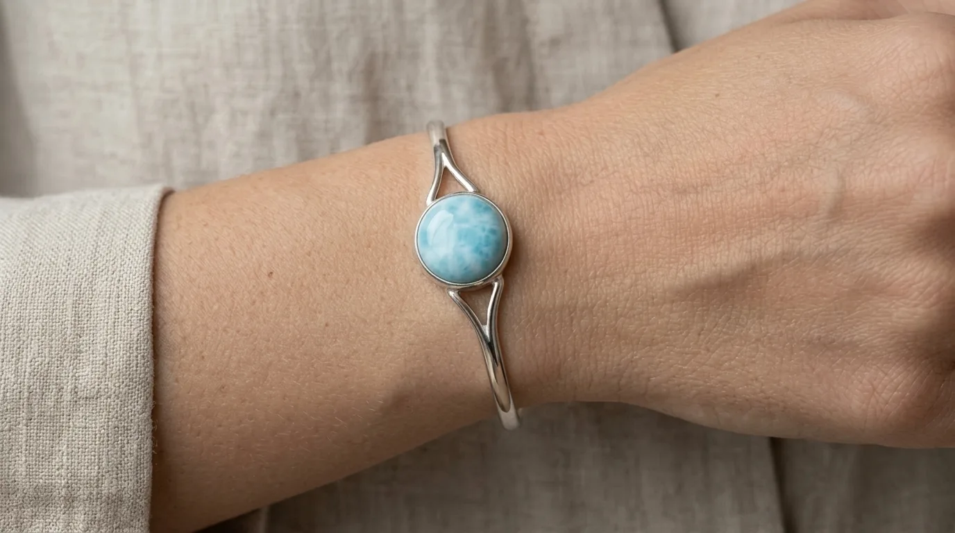 Large Domed Round Cabochon Larimar Bangle - Editorial