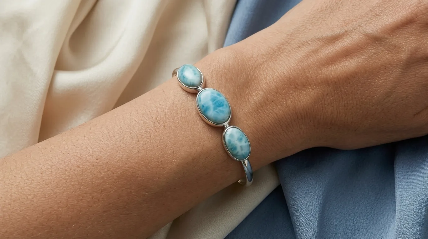 Open Trio Oval Larimar Cuff Bracelet - Editorial