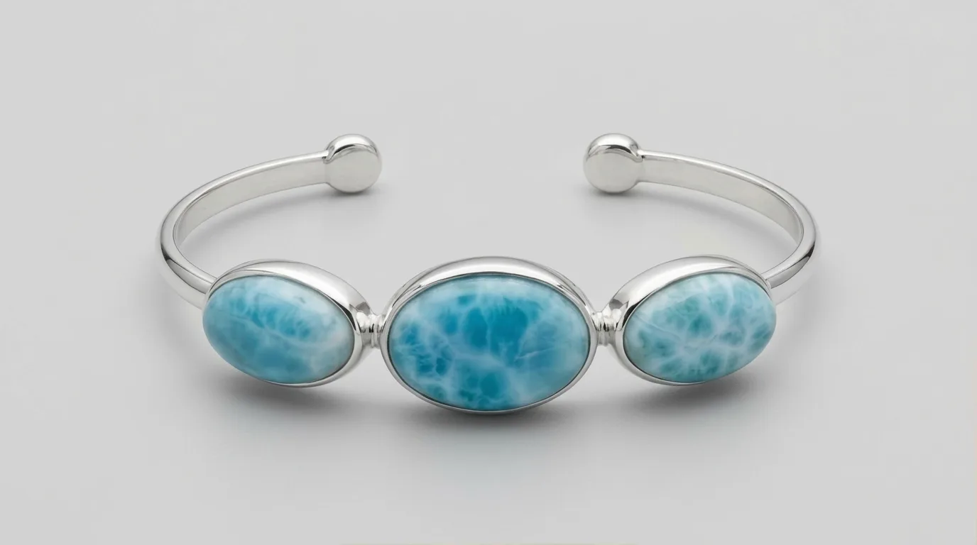 Open Trio Oval Larimar Cuff Bracelet