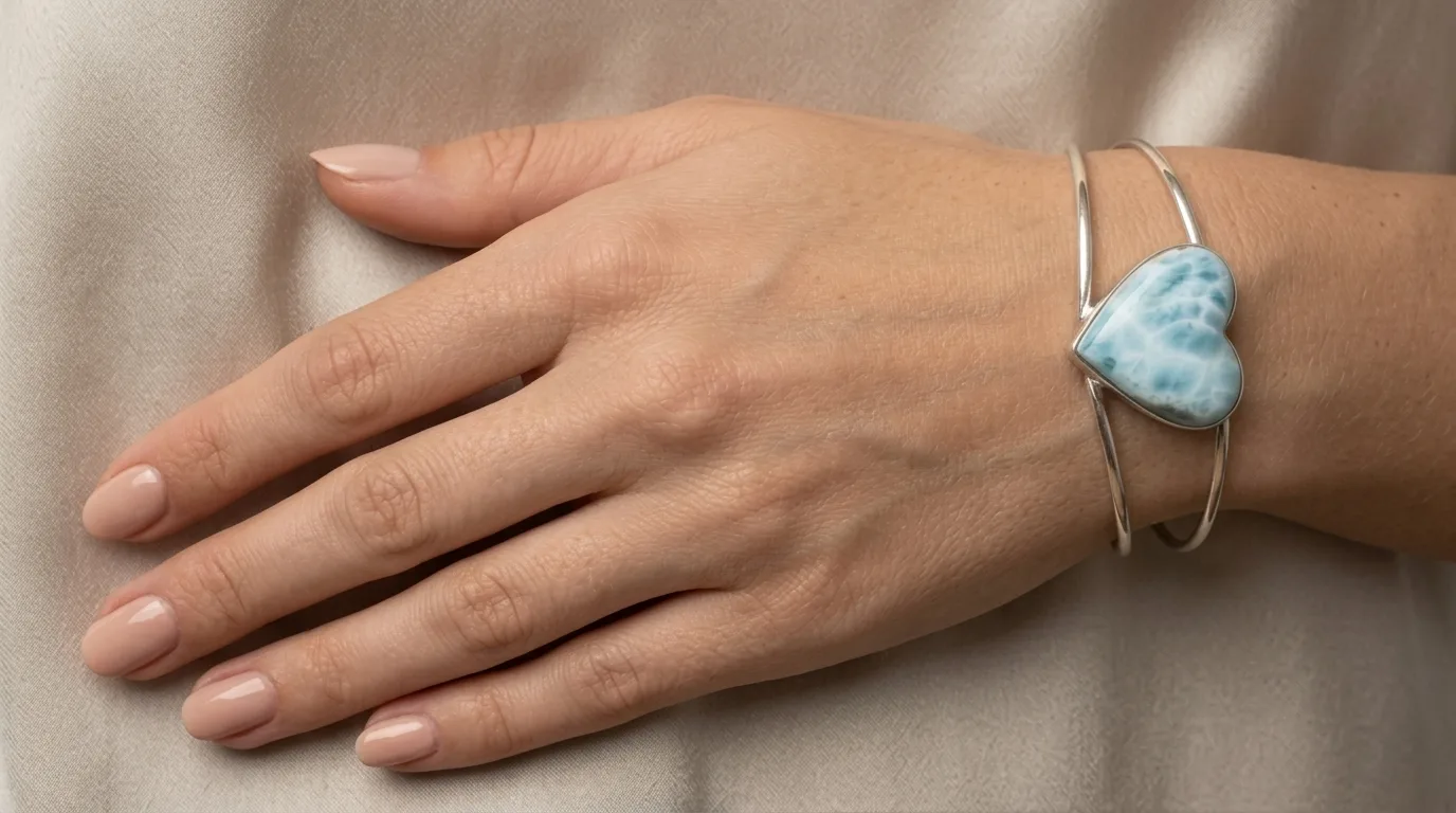 Split-Band Open Heart Larimar Cuff Bracelet - Editorial