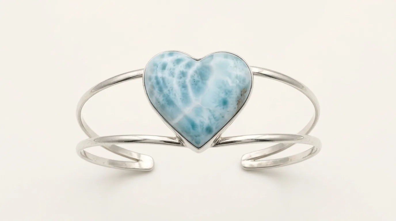 Split-Band Open Heart Larimar Cuff Bracelet