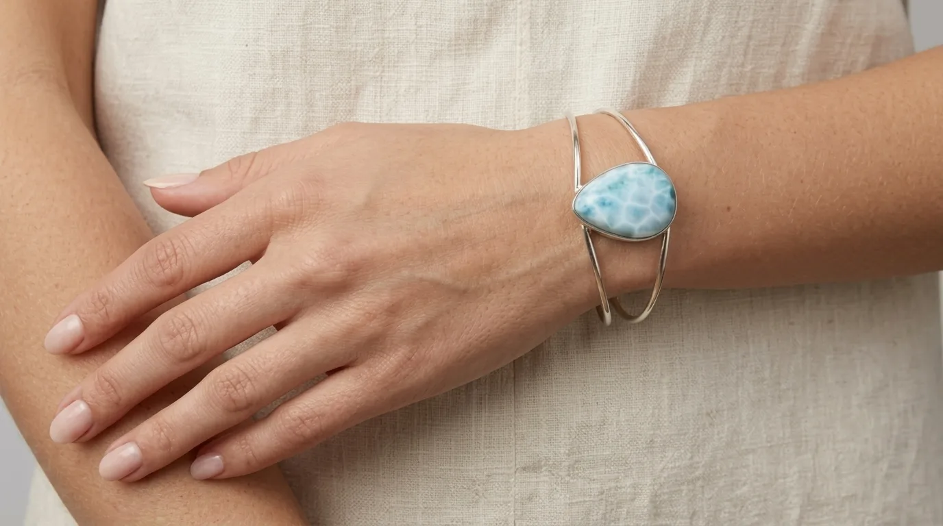 Split-Band Open Teardrop Larimar Cuff Bracelet - Editorial