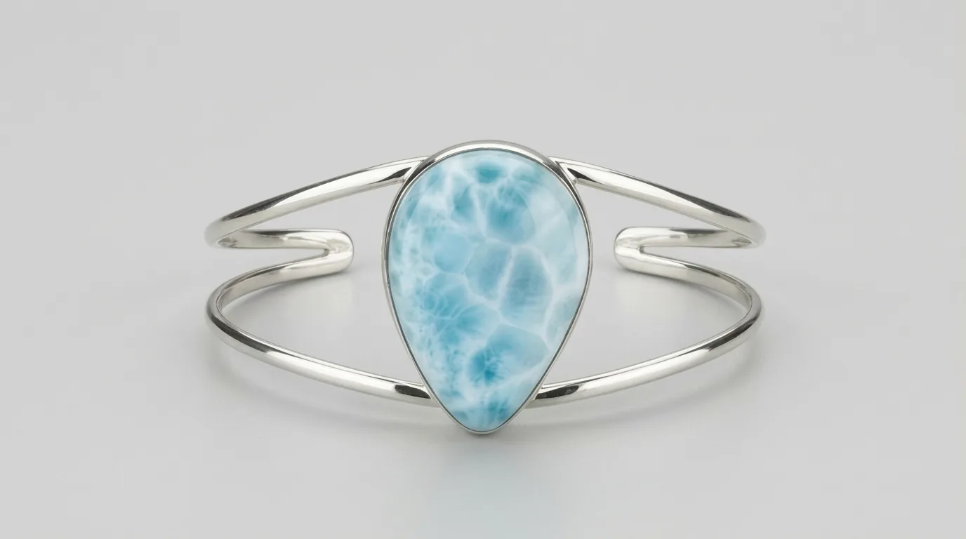 Split-Band Open Teardrop Larimar Cuff Bracelet