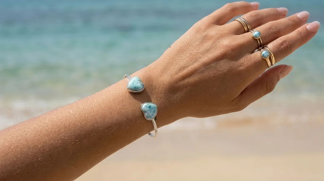 Open Toi et Moi Dual Heart Larimar Cuff Bracelet - Editorial