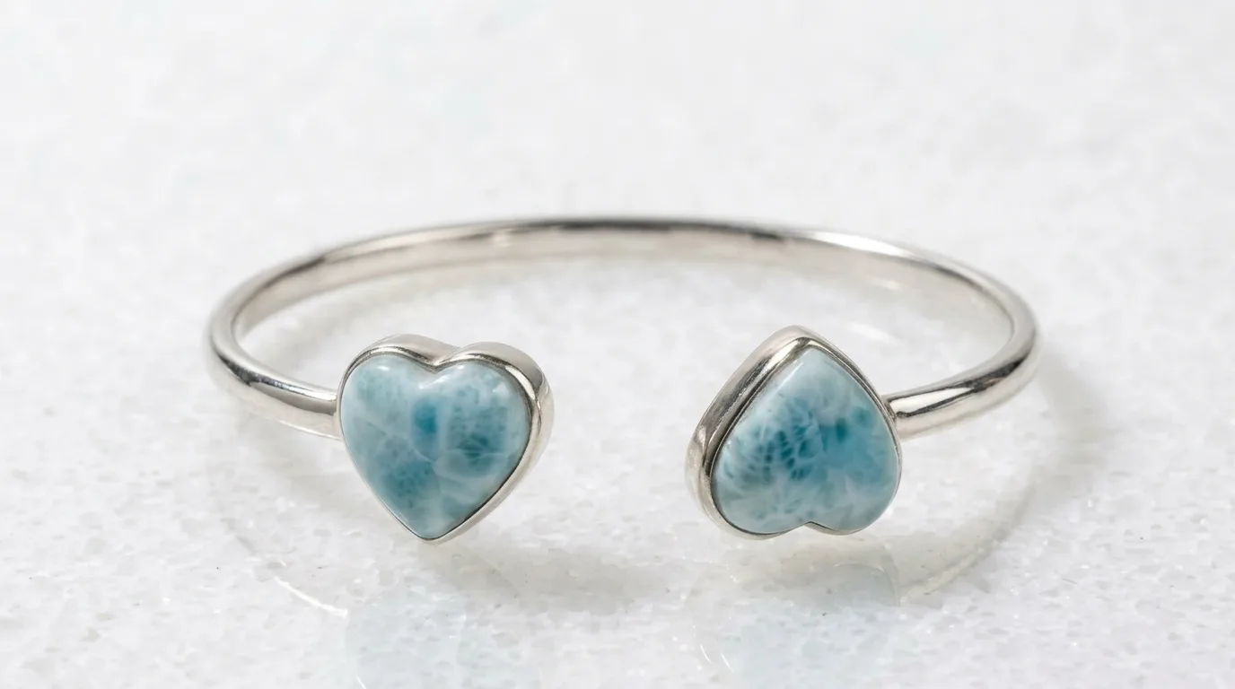 Open Toi et Moi Dual Heart Larimar Cuff Bracelet