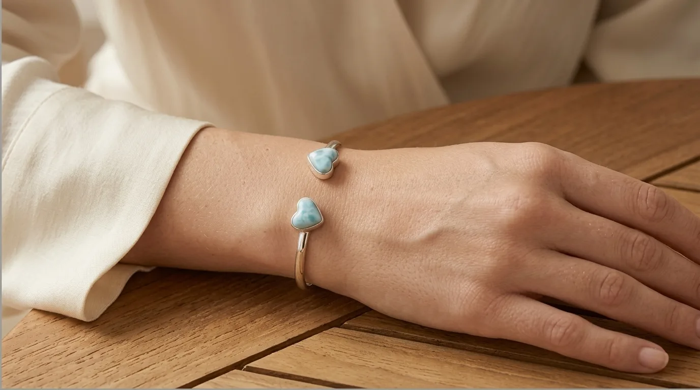 Open Toi et Moi Dual Heart Larimar Cuff Bracelet - Editorial