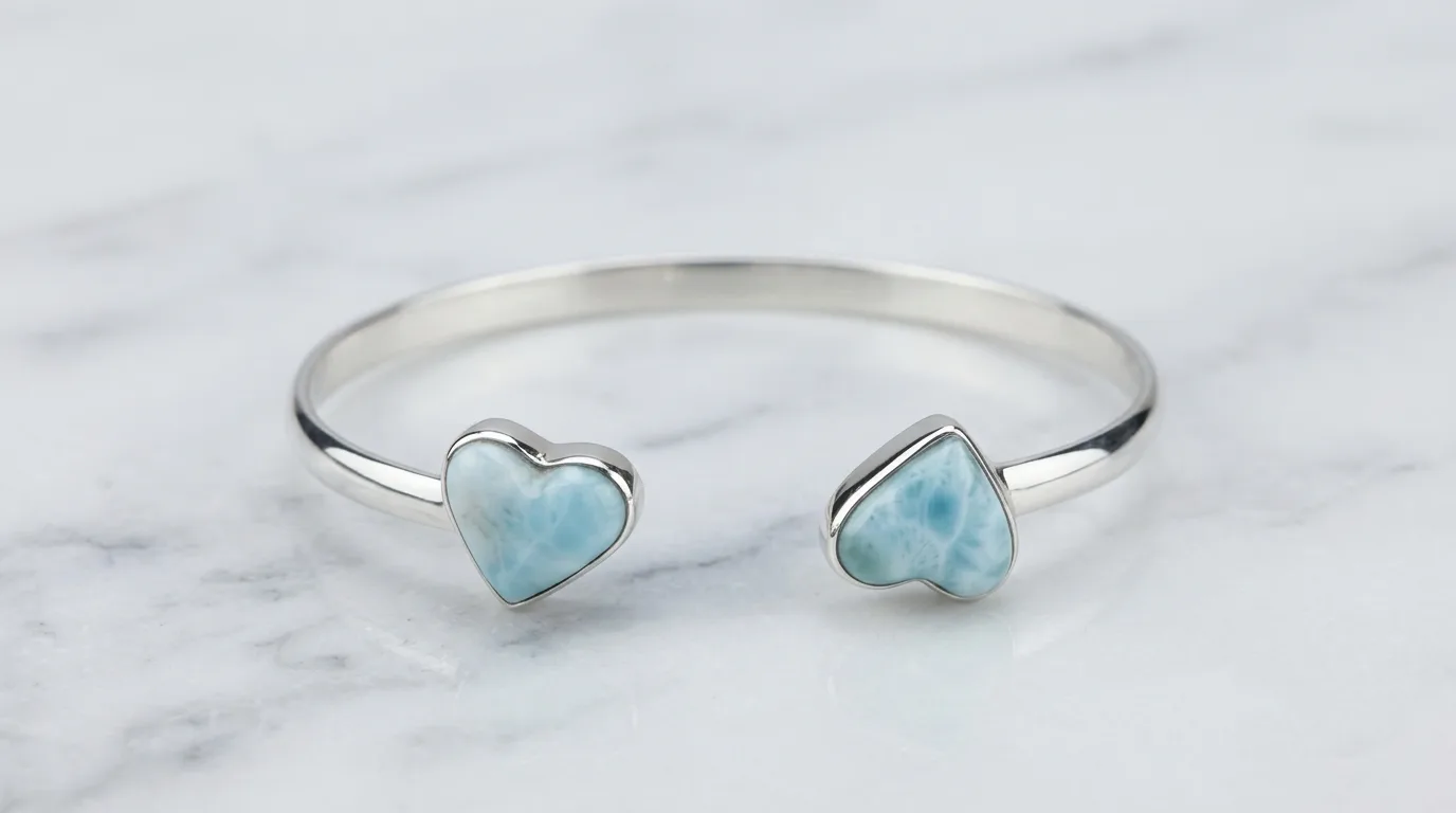 Open Toi et Moi Dual Heart Larimar Cuff Bracelet