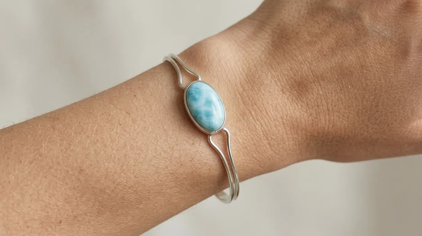 Open Horizontal Oval Larimar Cuff Bracelet - Editorial