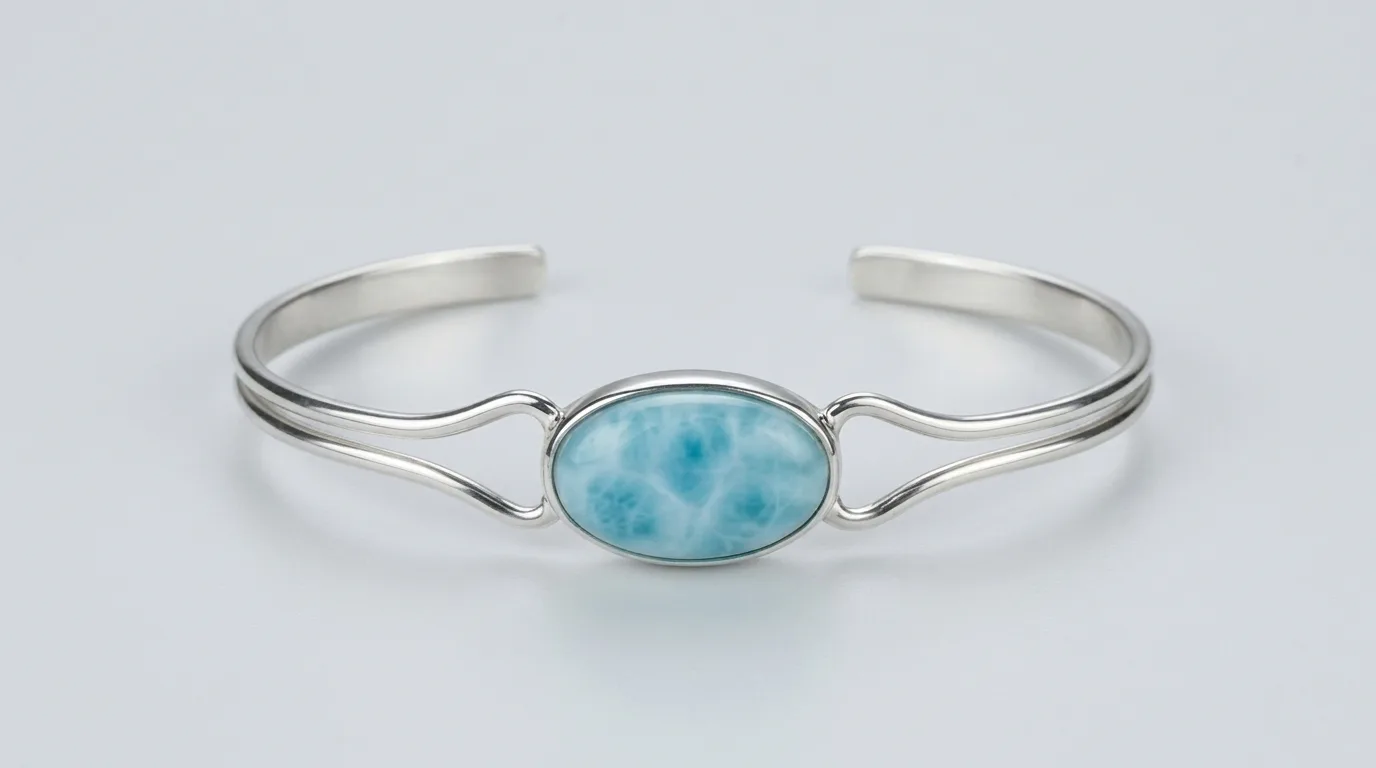 Open Horizontal Oval Larimar Cuff Bracelet