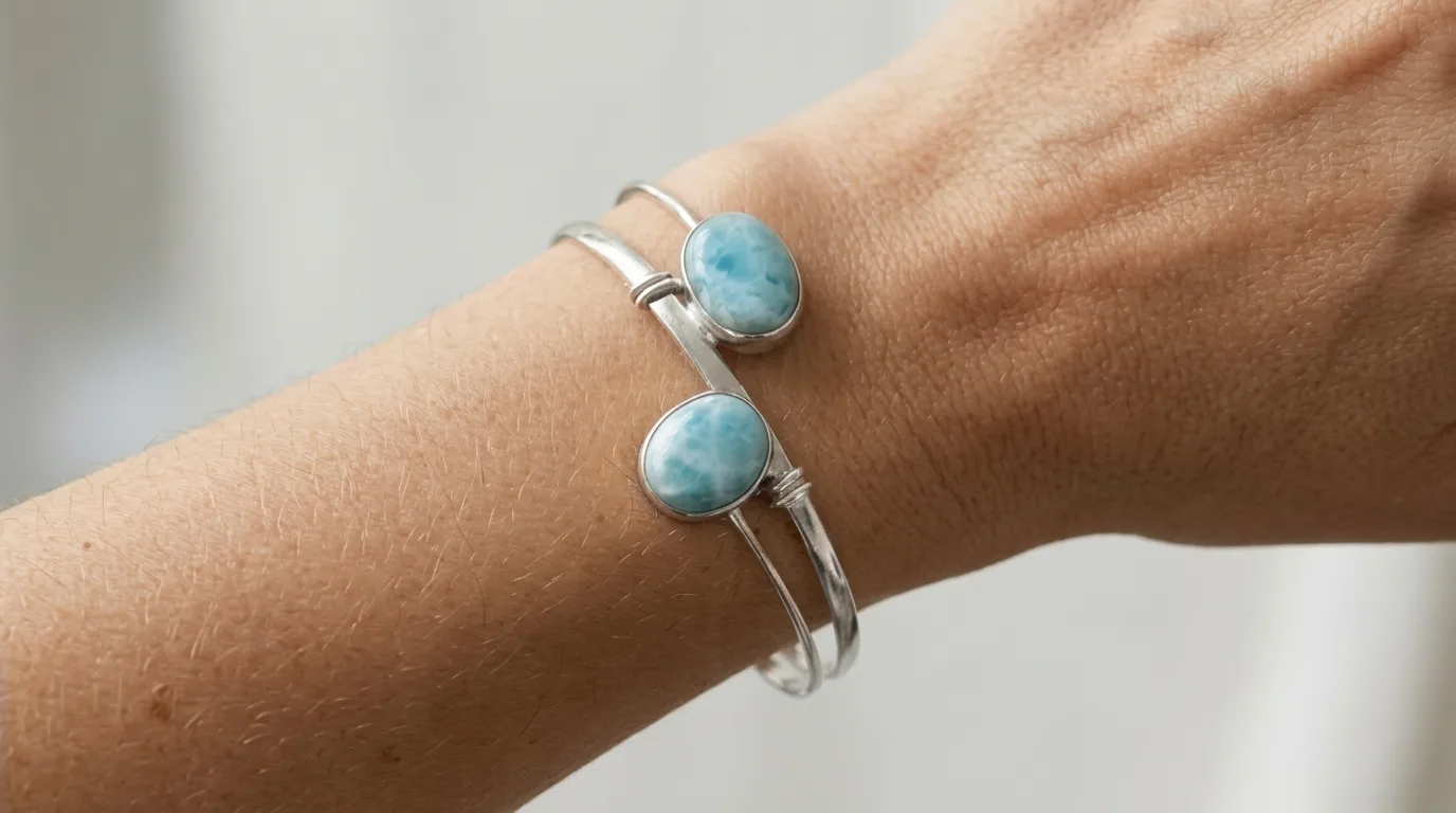 Dual Oval Cabochon Larimar Cuff Bracelet - Editorial