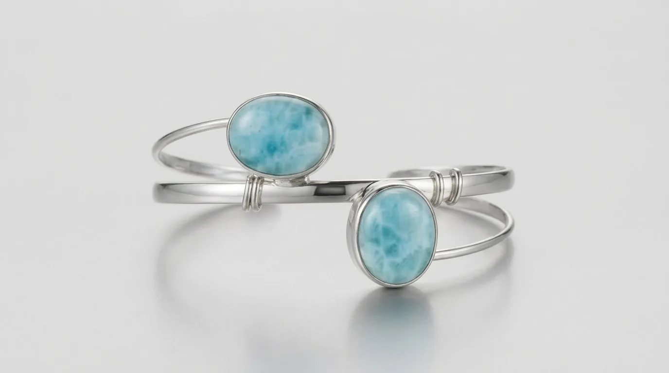 Dual Oval Cabochon Larimar Cuff Bracelet