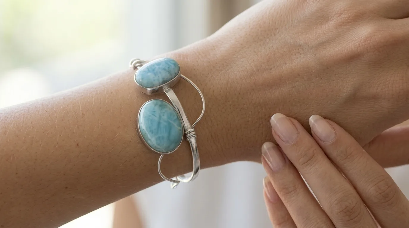 Dual Oval Cabochon Larimar Cuff Bracelet - Editorial