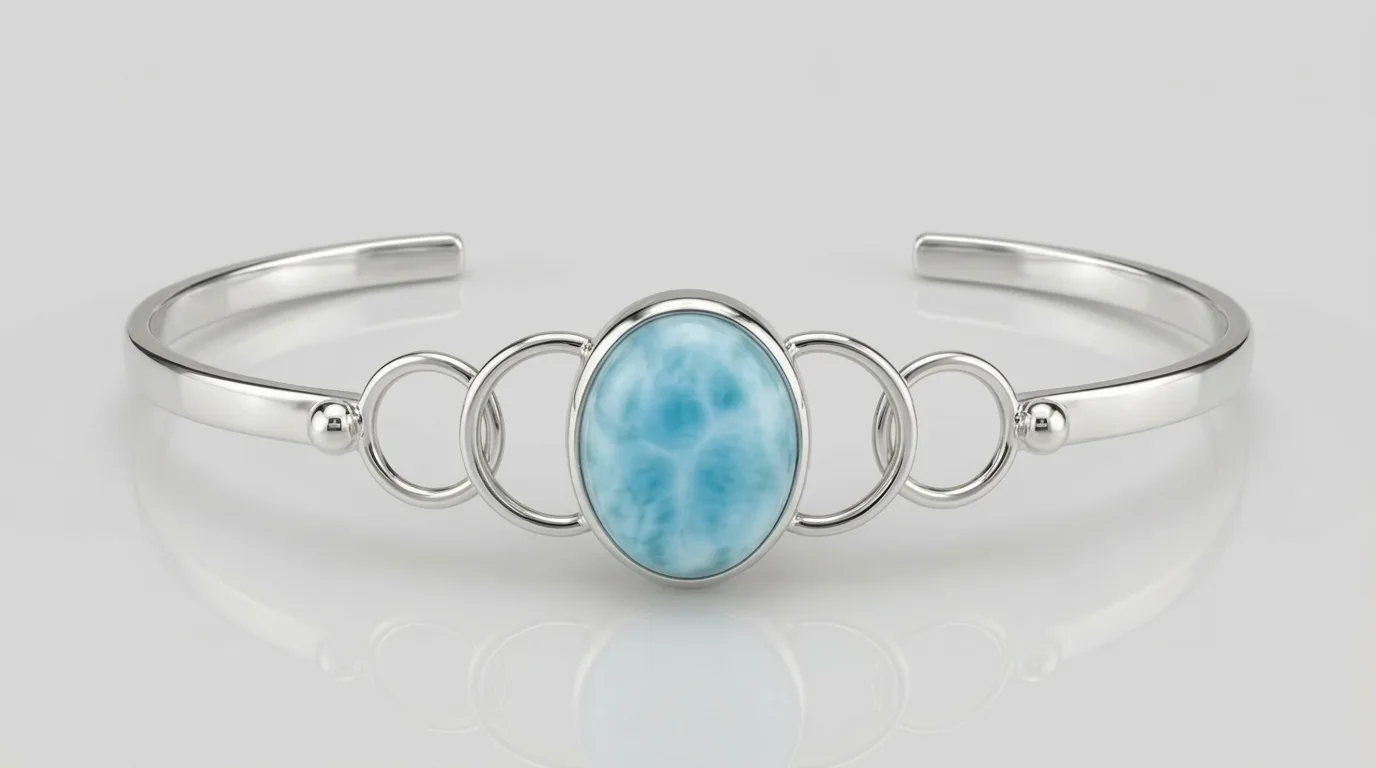 Central Oval with Flanking Bands Larimar Cuff Bracelet