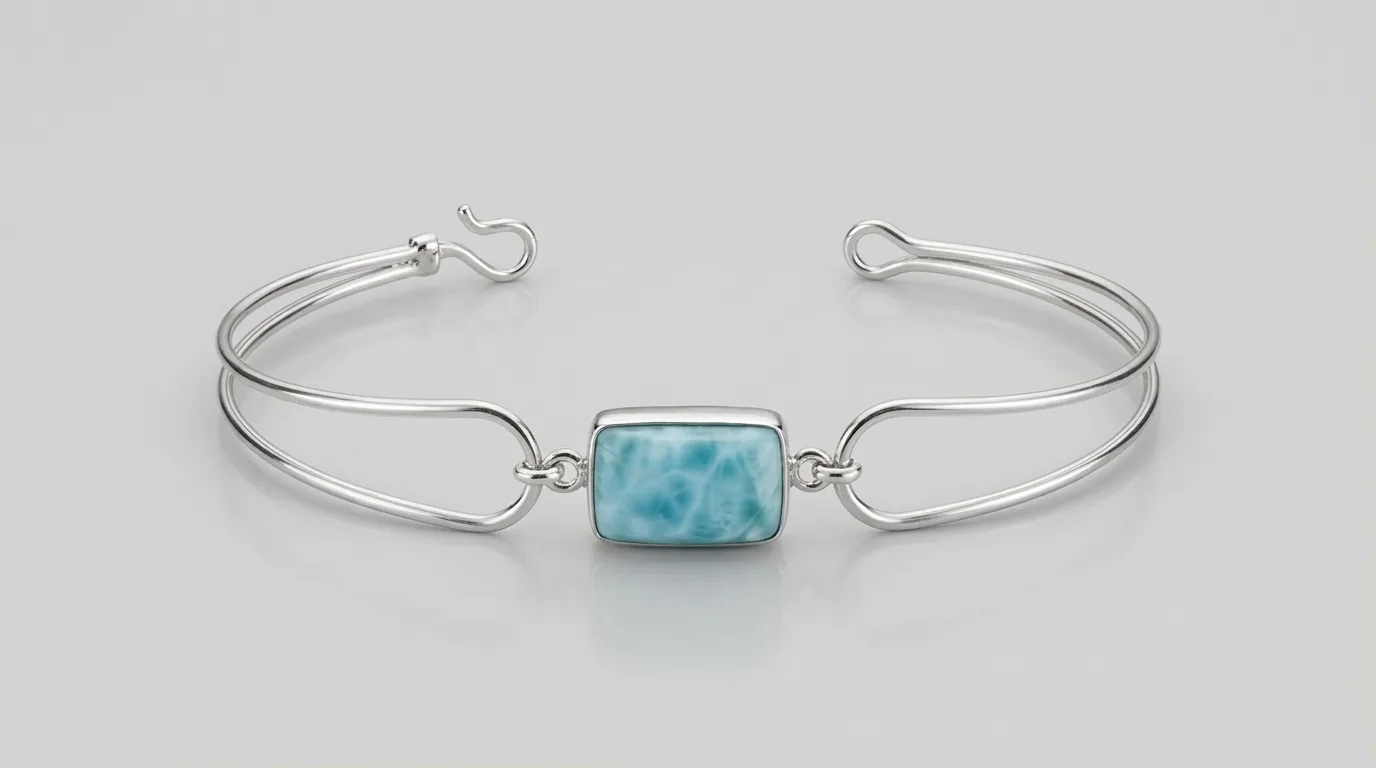 Curved Wire Rectangle Larimar Bracelet