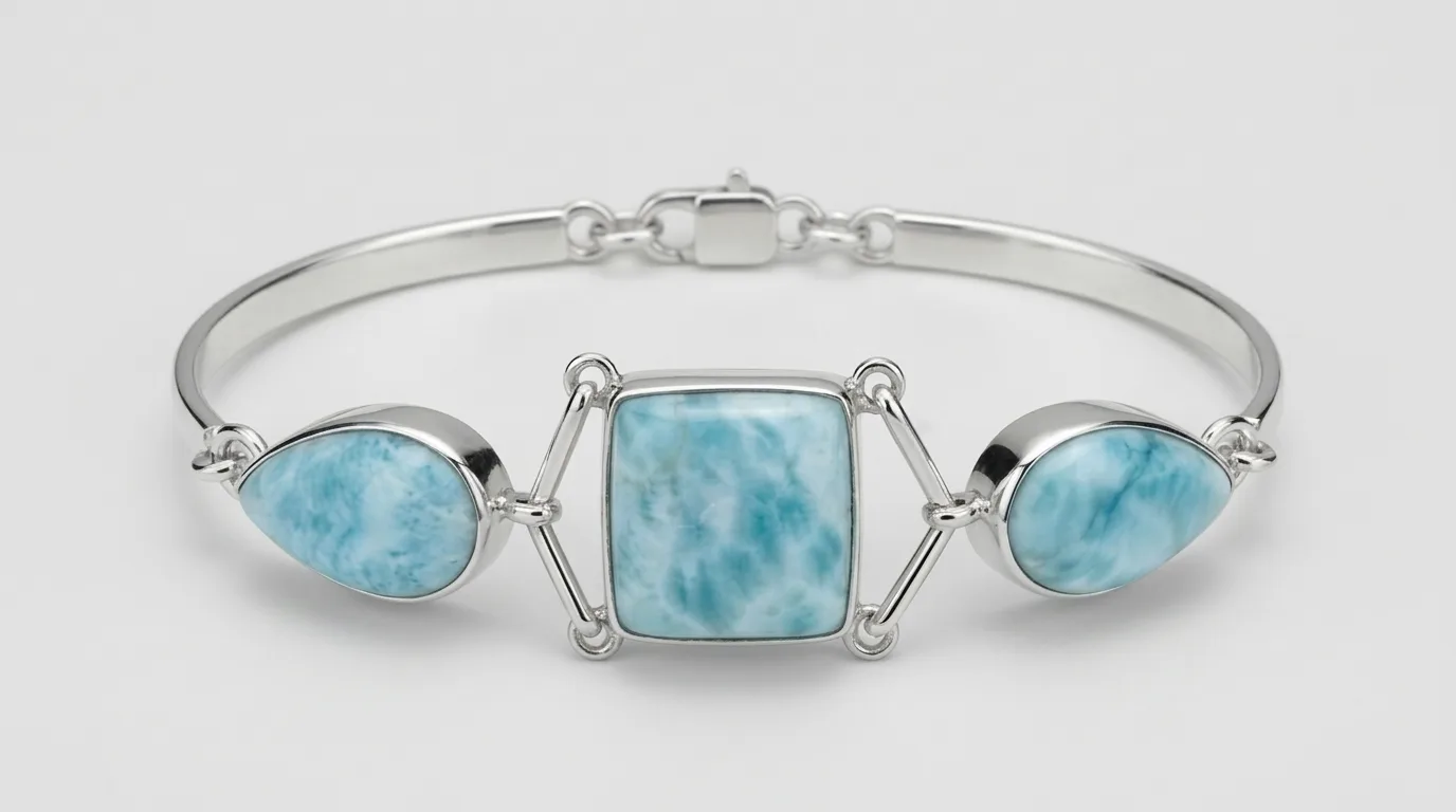 Three-Stone Articulated Drops and Square Larimar Bracelet
