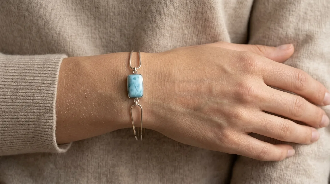 Double Curved Wire Rectangle Larimar Bracelet - Editorial