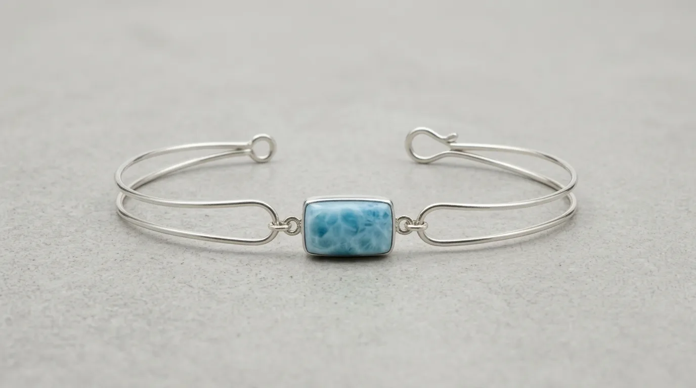 Double Curved Wire Rectangle Larimar Bracelet