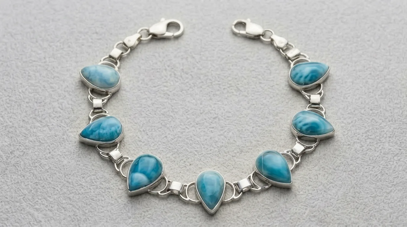 Wide-Bezel Six Teardrops Link Larimar Bracelet